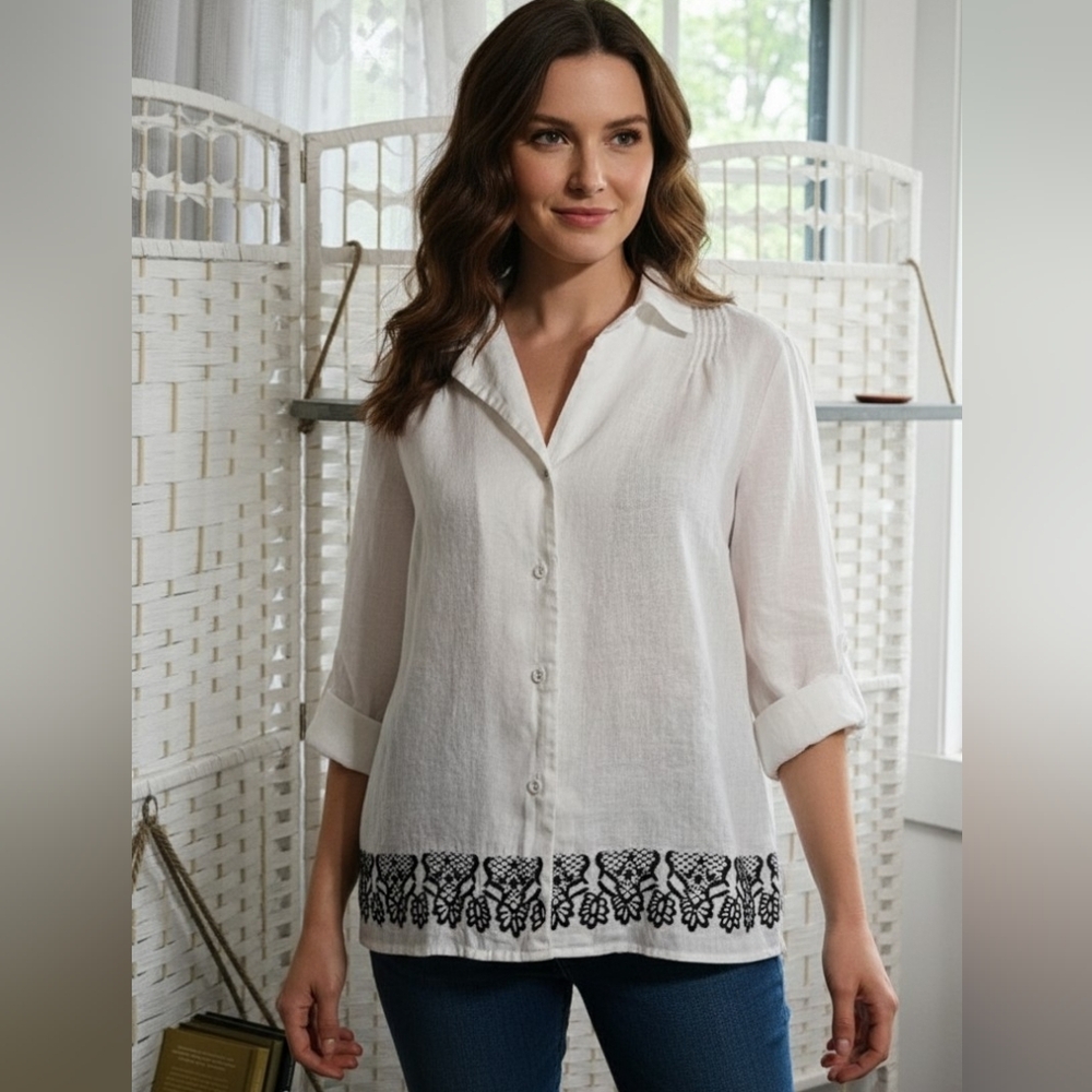 Tweeds 100% Linen Embroidered Button Down Shirt